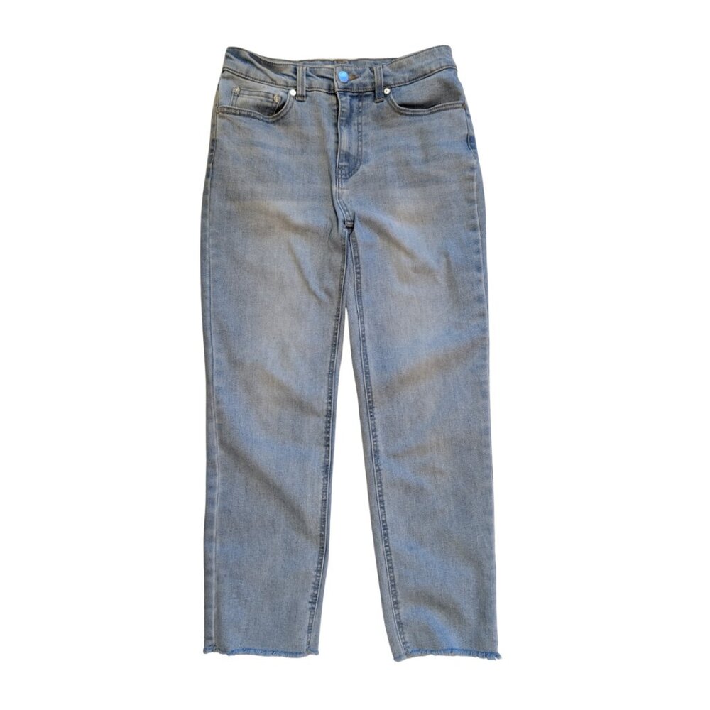 OAT New York Cropped Straight Leg Raw Hem Jeans 27 Minimalist Model Off Duty
